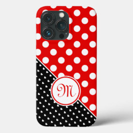 Funda Para iPhone 13 Pro Monograma: Patrón De Punto De Polka Rojo, Negro Y 