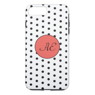 Funda Para iPhone 8 Plus/7 Plus Monograma Patrón de puntos de polka blanco y negro