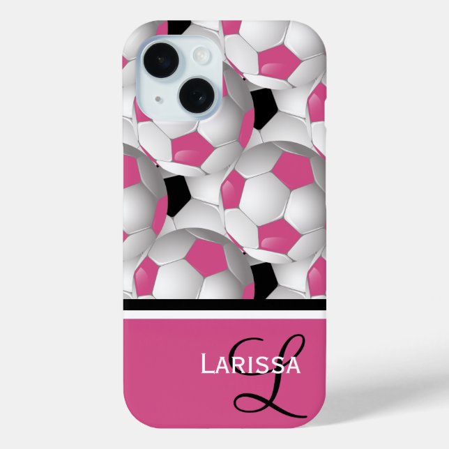 Funda De Case-Mate Para iPhone Monograma Patrón negro rosado de bola de fútbol (Reverso )