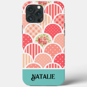 Funda Para iPhone 13 Pro Max Monograma Patrón vintage moderno l Rosa y azul