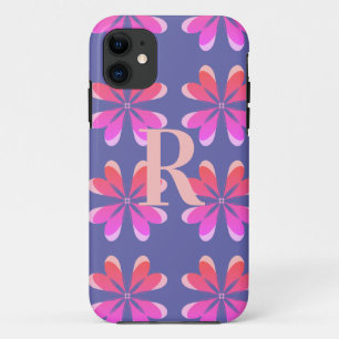 Funda Para iPhone 11 Monograma Periwinkle Patrón retro floral