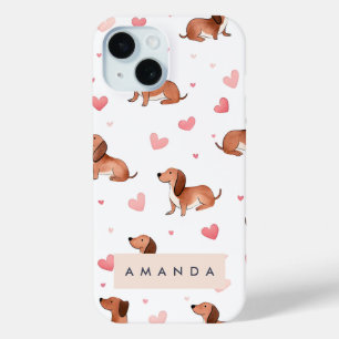 Funda Para iPhone 15 Monograma Perro Cute Dachshund Personalizado