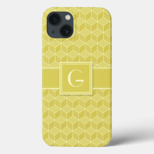 Funda Para iPhone 13 Monograma personalizable cubos 3D de color dorado 