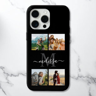 Funda Para iPhone 15 Pro Max Monograma personalizado 4 Collage de fotos