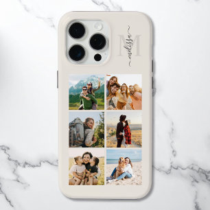 Funda Para iPhone 15 Pro Max Monograma Personalizado 6 Collage de fotos