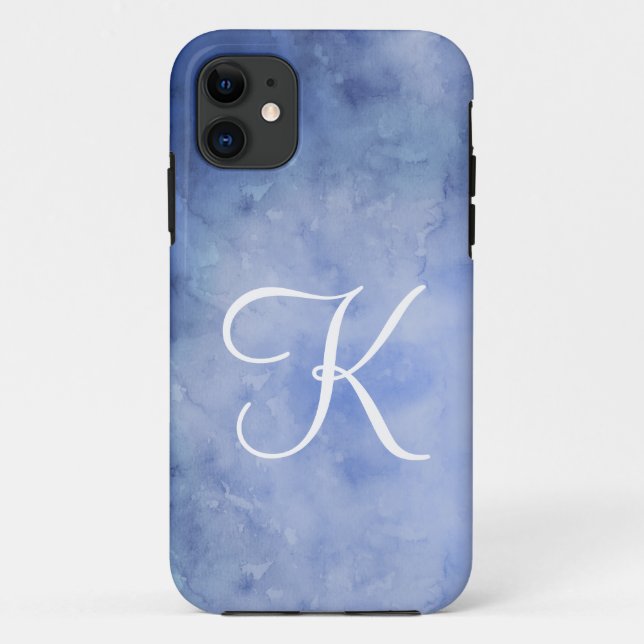 Funda De Case-Mate Para iPhone Monograma Personalizado azul y blanco (Reverso)
