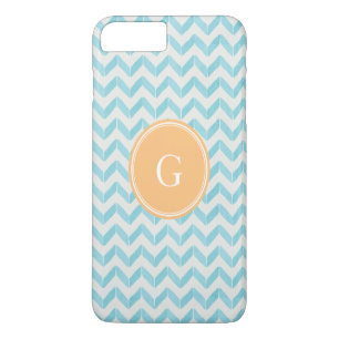 Funda Para iPhone 8 Plus/7 Plus Monograma personalizado Chevron turquesa Chic Past
