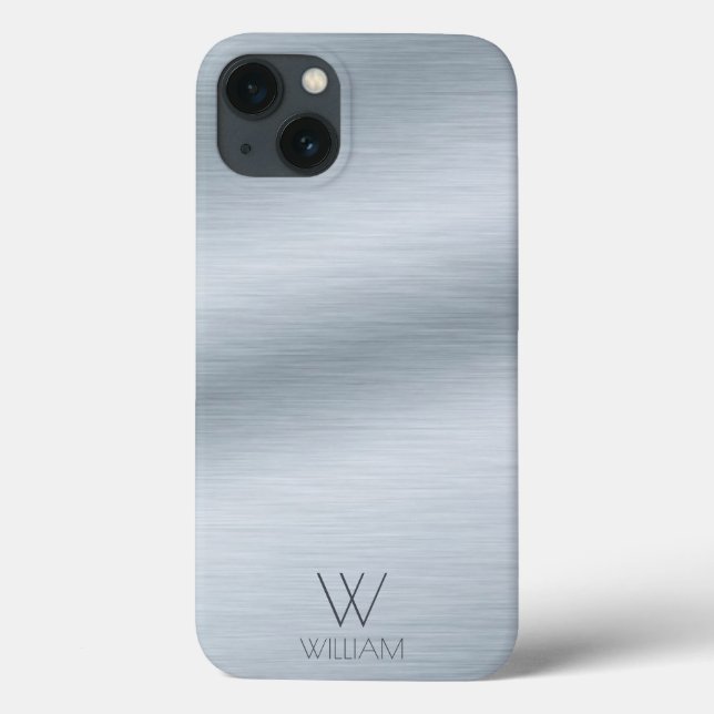 Funda De Case-Mate Para iPhone Monograma personalizado con pincel plateado (Reverso)