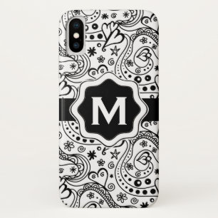 Funda Para iPhone X Monograma personalizado Corazones de amor Patrón D