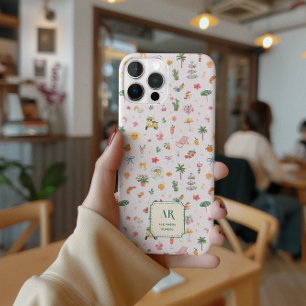 Funda Para iPhone 15 Pro Max Monograma personalizado de acuarela de verano