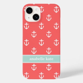 Funda Para iPhone 14 De Case-Mate Monograma Personalizado de anclas corales y pequeñ