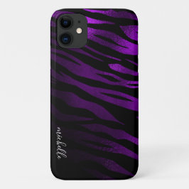 Funda Para iPhone 11 Monograma personalizado de bandas de tigres morado