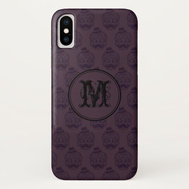 Funda De Case-Mate Para iPhone Monograma personalizado de Burgundy Skull Hallowee (Reverso)