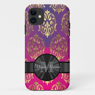 title_seo2 Monograma personalizado de damasco morado y dorado