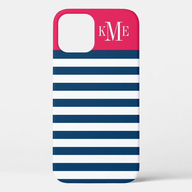 Funda De Case-Mate Para iPhone Monograma Personalizado de franjas de la Marina Ro (Reverso )