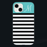 Funda Para iPhone 14 De Case-Mate Monograma Personalizado de franjas de perrito negr<br><div class="desc">Moderna Moda moderna de moda Girly Diseño elegante con bandas horizontales y bloques de color sólido con monograma personalizado Personalizado Carta inicial</div>