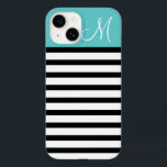 Funda Para iPhone 14 De Case-Mate Monograma Personalizado de franjas de perrito negr<br><div class="desc">Moderna Moda moderna de moda Girly Diseño elegante con bandas horizontales y bloques de color sólido con monograma personalizado Personalizado Carta inicial</div>