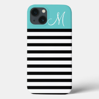 Funda Para iPhone 13 Monograma Personalizado de franjas de perrito negr