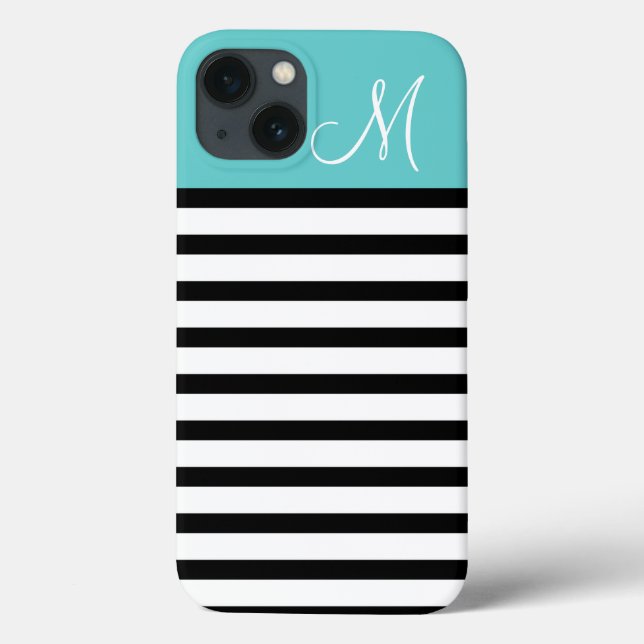 Funda De Case-Mate Para iPhone Monograma Personalizado de franjas de perrito negr (Reverso)