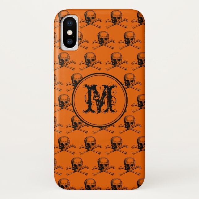 Funda De Case-Mate Para iPhone Monograma personalizado de Halloween con cráneo ne (Reverso)