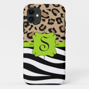 Funda Para iPhone 11 Monograma personalizado de impresión de cebra y le