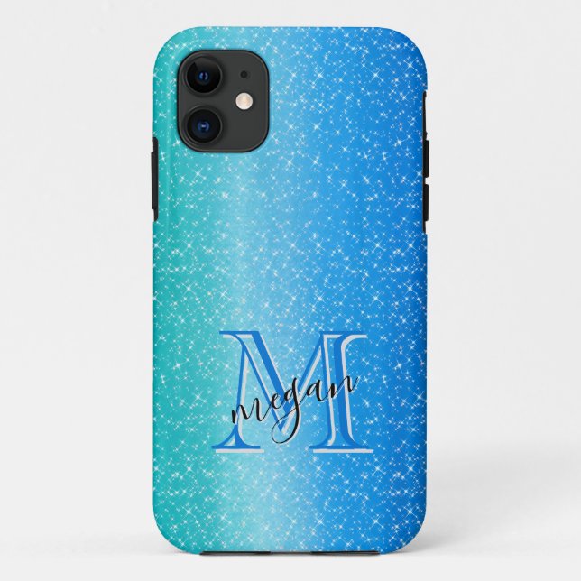 Funda De Case-Mate Para iPhone Monograma personalizado de la espuma azul naranja (Reverso)