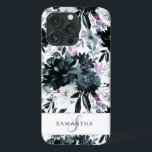 Funda Para iPhone 13 Pro Monograma Personalizado de la Marina Nocturna Flor<br><div class="desc">Nocturna Flor Flor Azul Oscuro Flor Flor Flora Azul Flora Gris Flores Pintadas a Mano Boho, Pies y Mucha Gris, Azul Marina, Azul Dusty, Rosa Mauve, Púrpura Lavender, Plata y Hojas y follaje de Carbón. Con elementos de la línea de dibujo manual, fuentes con letras a mano y un marco...</div>