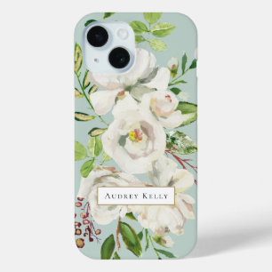 Funda Para iPhone 15 Monograma Personalizado de los flores dorados   Mo