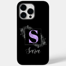 Funda Para iPhone 14 Pro Max De Case-Mate Monograma Personalizado de mariposa morada floral 