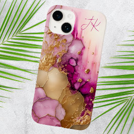 Funda Para iPhone 14 De Case-Mate Monograma Personalizado de Mármol Dorado Púrpura M