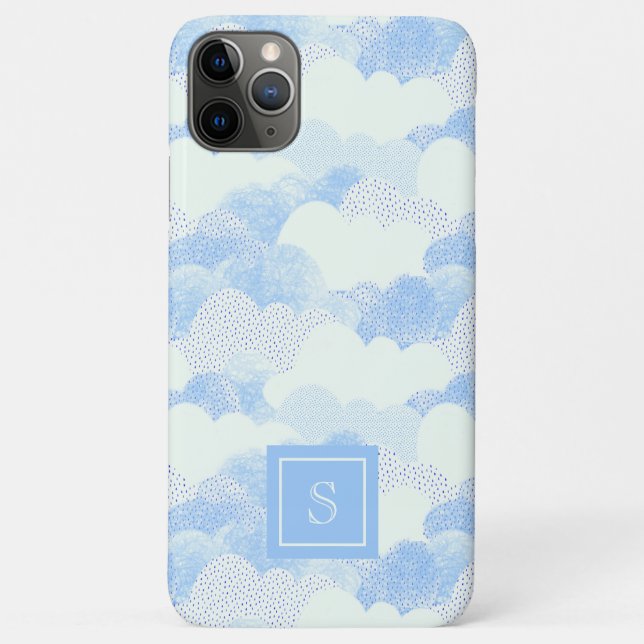 Funda De Case-Mate Para iPhone Monograma personalizado de nubes de lluvia (Reverso)