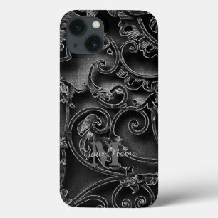 Funda Para iPhone 13 Monograma personalizado de patrón gótico negro
