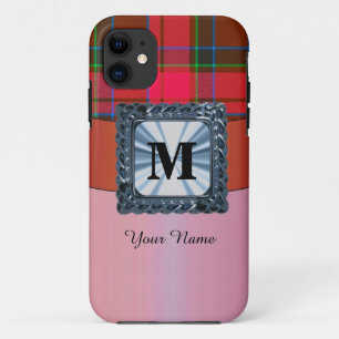 Funda Para iPhone 11 Monograma personalizado de plaid tartán rojo