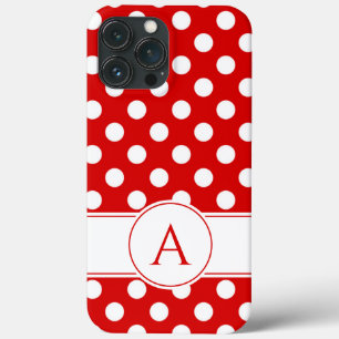 Funda Para iPhone 13 Pro Max Monograma Personalizado De Puntos De Polka Rojo Y 