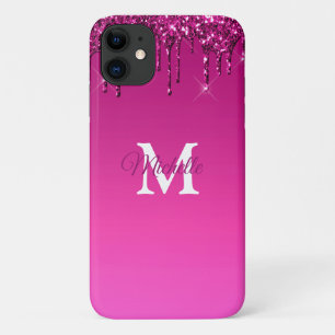 Funda Para iPhone 11 Monograma personalizado de Purpurina Glam & Fuchsi