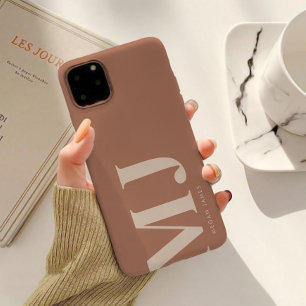 Funda Para iPhone 15 Monograma Personalizado de Terracota Moderna 