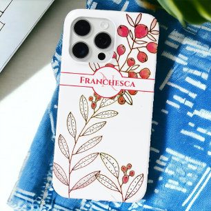 Funda Para iPhone 15 Pro Max Monograma personalizado deja arte Naranja Berries