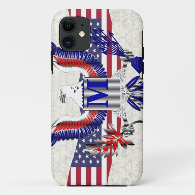 Funda De Case-Mate Para iPhone Monograma personalizado del águila Patriótica Amer (Reverso)