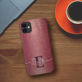 Funda Para iPhone 11 Monograma personalizado del Purpurina Girly Maroon