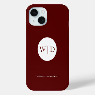 Funda Para iPhone 15 Monograma personalizado en color burdeos