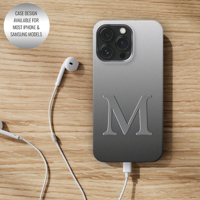 Funda De Case-Mate Para iPhone Monograma personalizado en gradiente gris negro om (Subido por el creador)