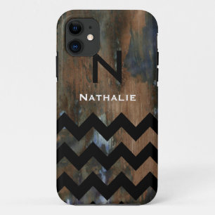 Funda Para iPhone 11 monograma personalizado en textura de Chevron