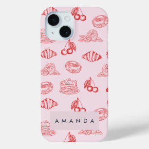 Funda Para iPhone 15 Monograma personalizado Encantadora Fresa de Cerez