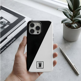 Funda Para iPhone 15 Pro Max Monograma personalizado geométrico dividido en neg