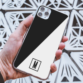 Funda Para iPhone 13 Pro Max Monograma personalizado geométrico dividido en neg