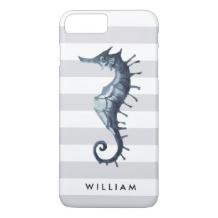 Funda Para iPhone 8 Plus/7 Plus Monograma personalizado Gray Nautical Seahorse