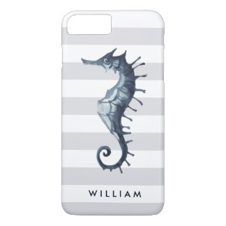 Funda Para iPhone 8 Plus/7 Plus Monograma personalizado Gray Nautical Seahorse