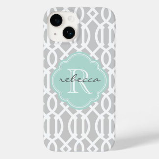 title_seo2 Monograma Personalizado Gris y Mint Modern Trellis
