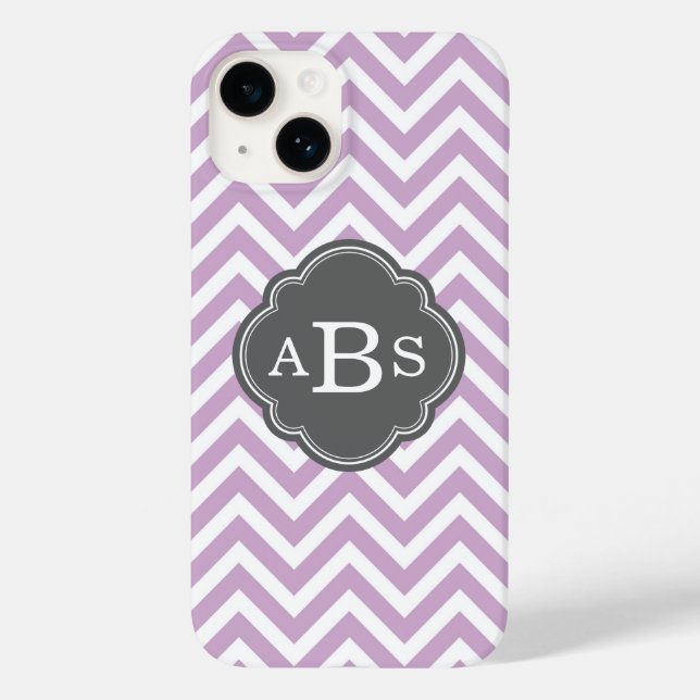 Funda De Case-Mate Para iPhone Monograma Personalizado Lilac Purple y Gray Chevro (Reverso )