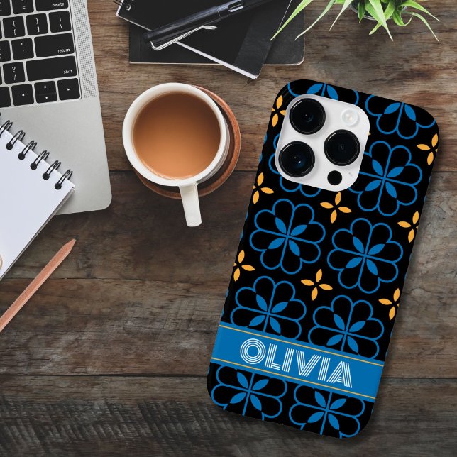 Funda De Case-Mate Para iPhone Monograma personalizado Maletín de teléfono medite (Unique i-Phone case with Custom Monogram Name and Medterranean Moroccan Style Pattern)